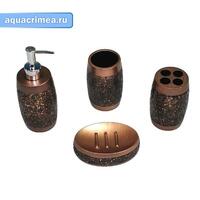 Набор в ванную настольный акриловый, коричневый, битое стекло